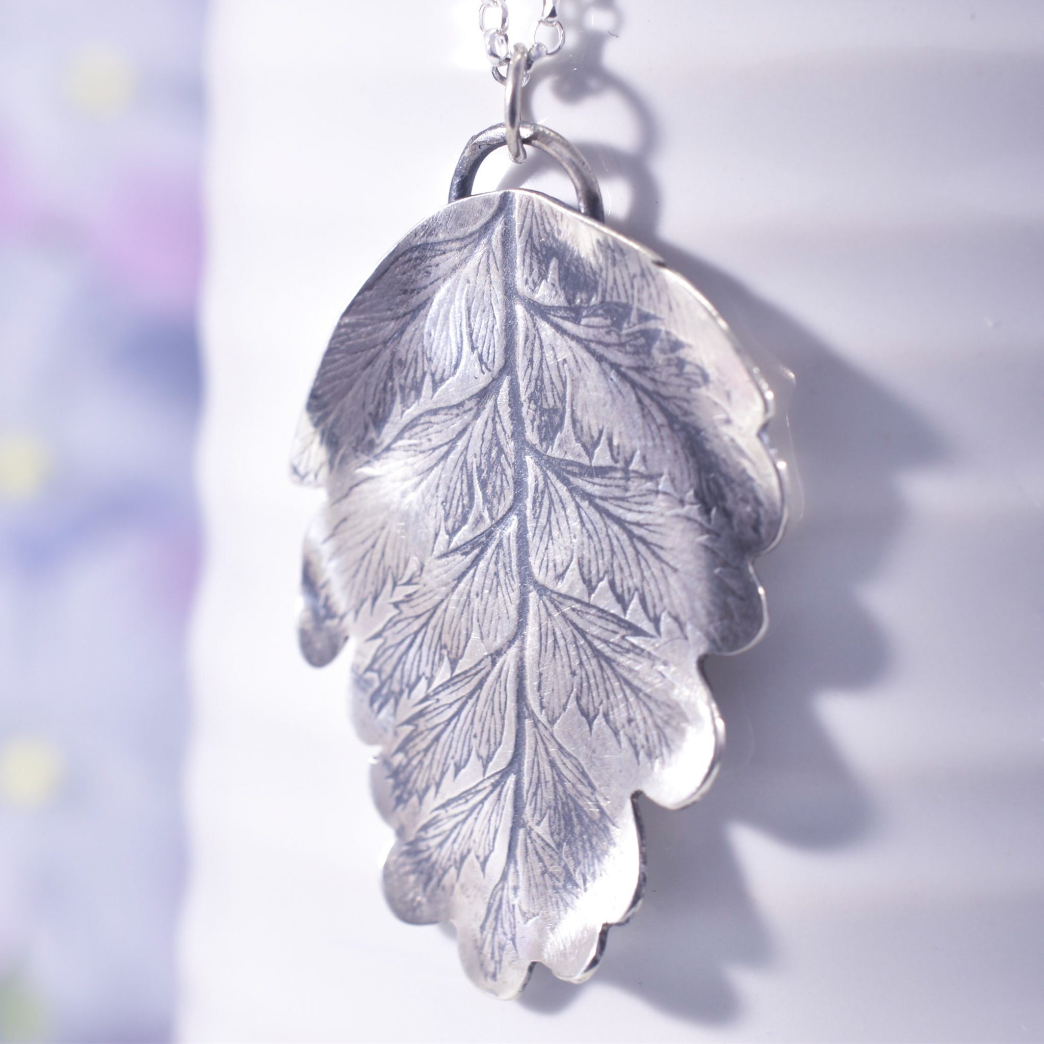 Handmade Sterling Silver Leaf Imprint Necklace - Image 3