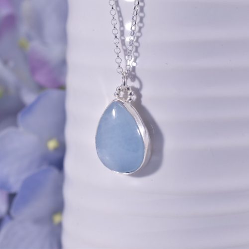 Handmade Sterling Silver Blue Aquamarine Teardrop Necklace