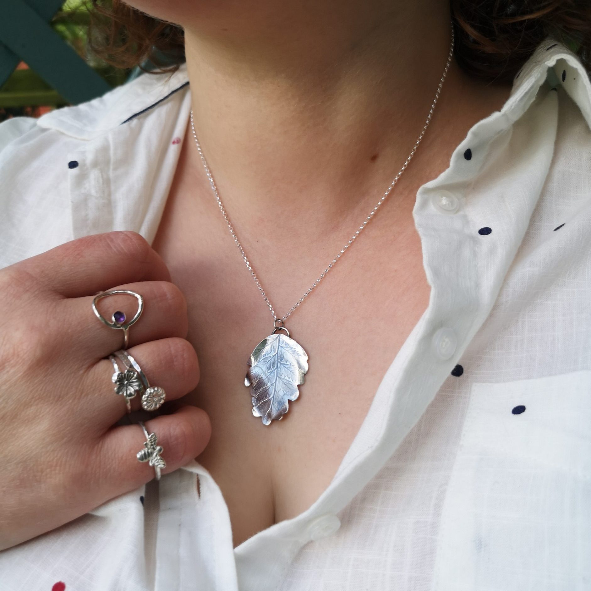 Handmade Sterling Silver Leaf Imprint Necklace - Image 6