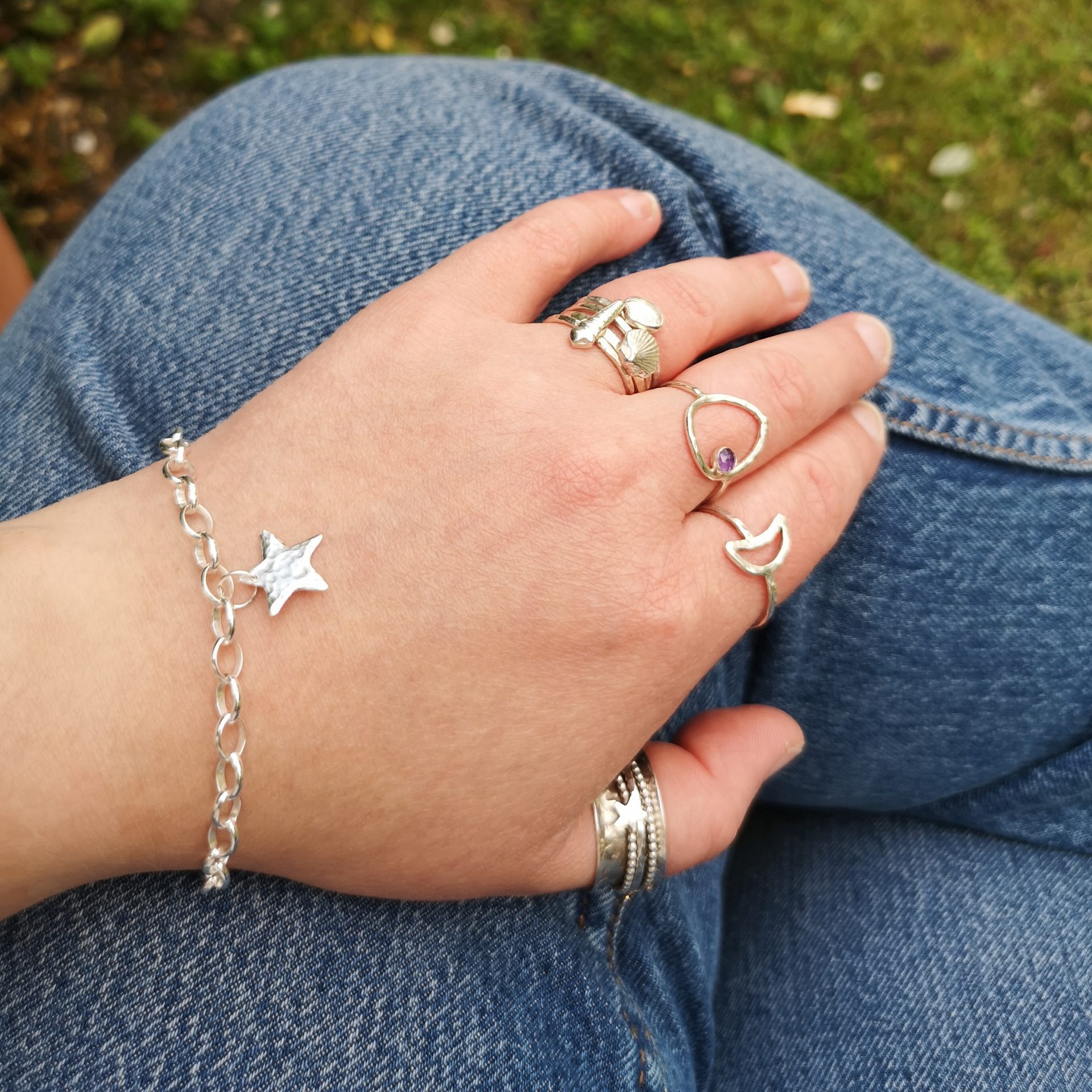 Sterling Silver Hammered Star Bracelet - Image 5
