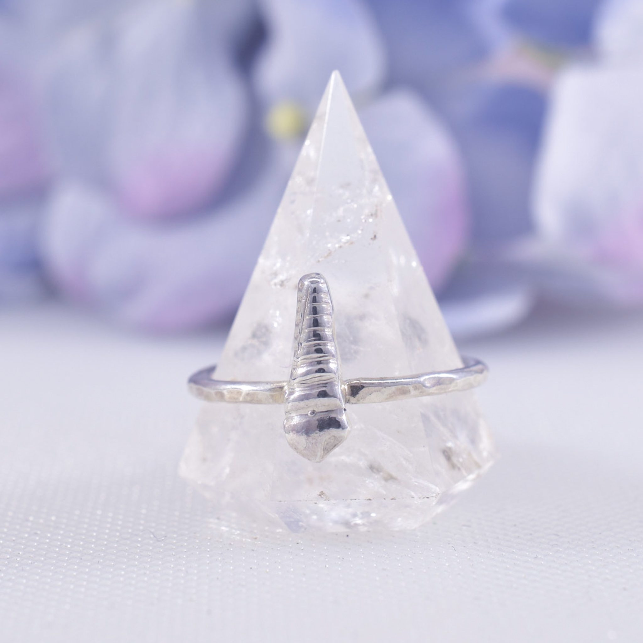Sterling silver c3d conical shell hammered band ring