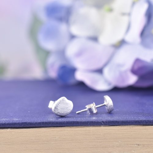 Handmade Recycled Sterling Silver Clamshell Seashell Stud Earrings