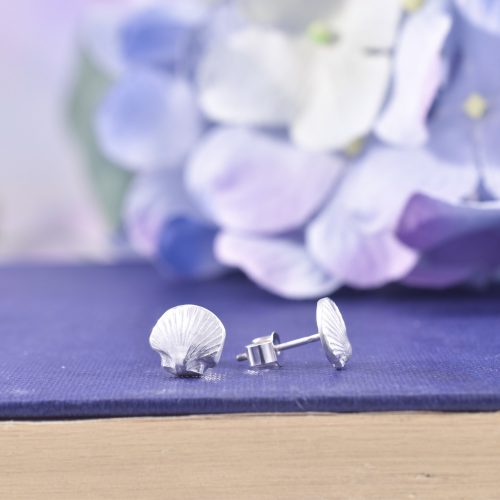 Handmade Recycled Sterling Silver Scallop Seashell Stud Earrings