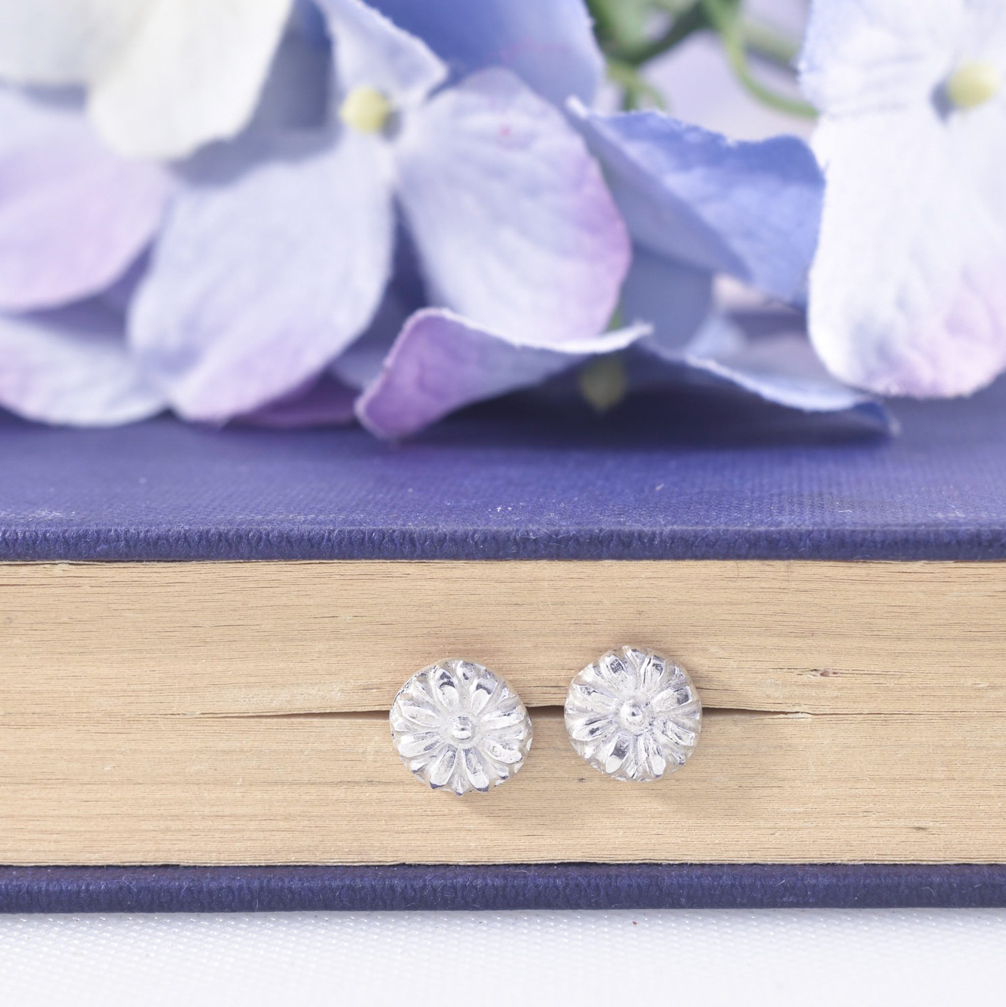 Sterling silver 3d round flower stud earrings