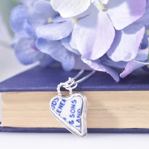 Sterling Silver Blue Woods Sea Pottery Heart Necklace