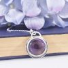 Round purple amethyst necklace set in sterling silver
