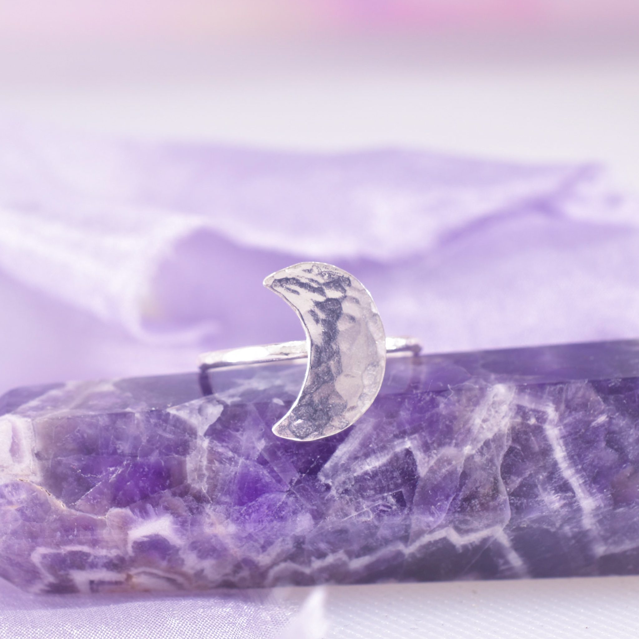 Handmade Sterling Silver Hammered Crescent Moon Ring