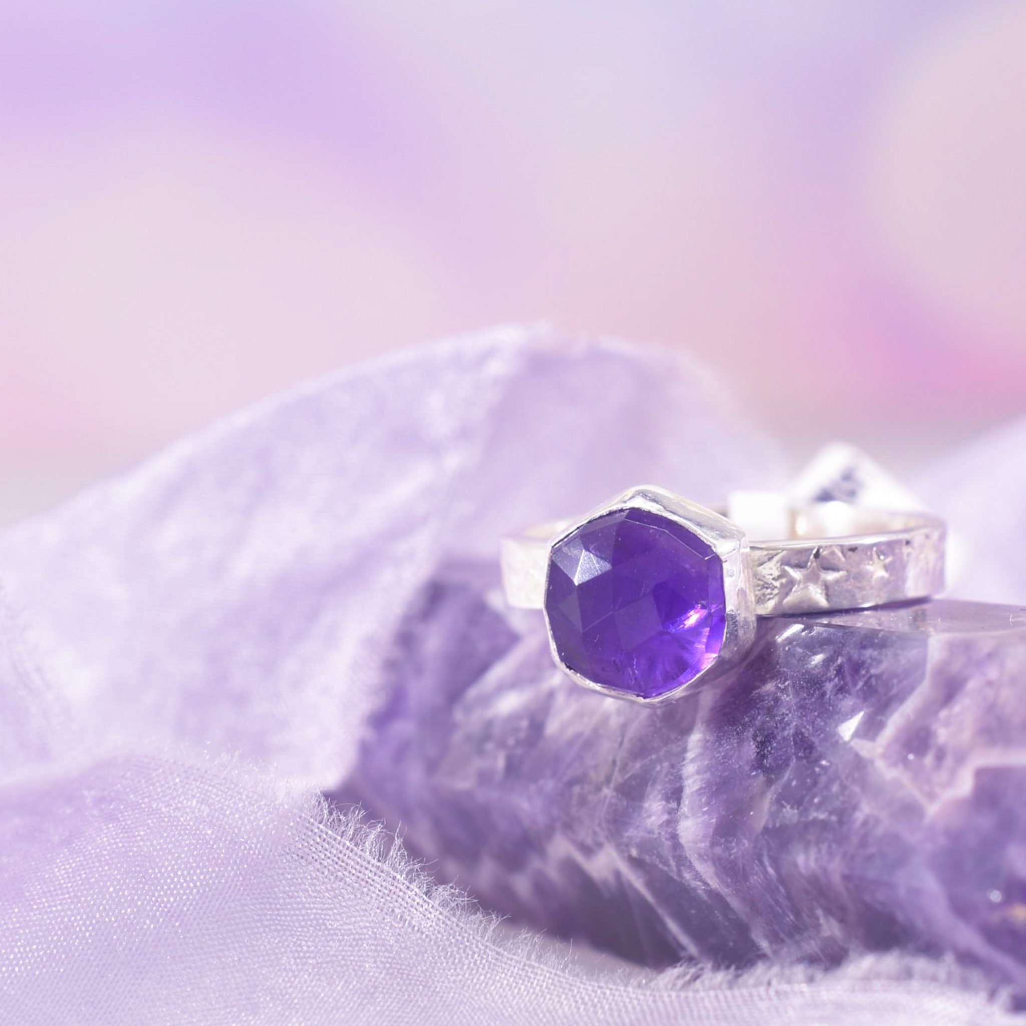 Handmade Sterling Silver Amethyst Starry Night Ring
