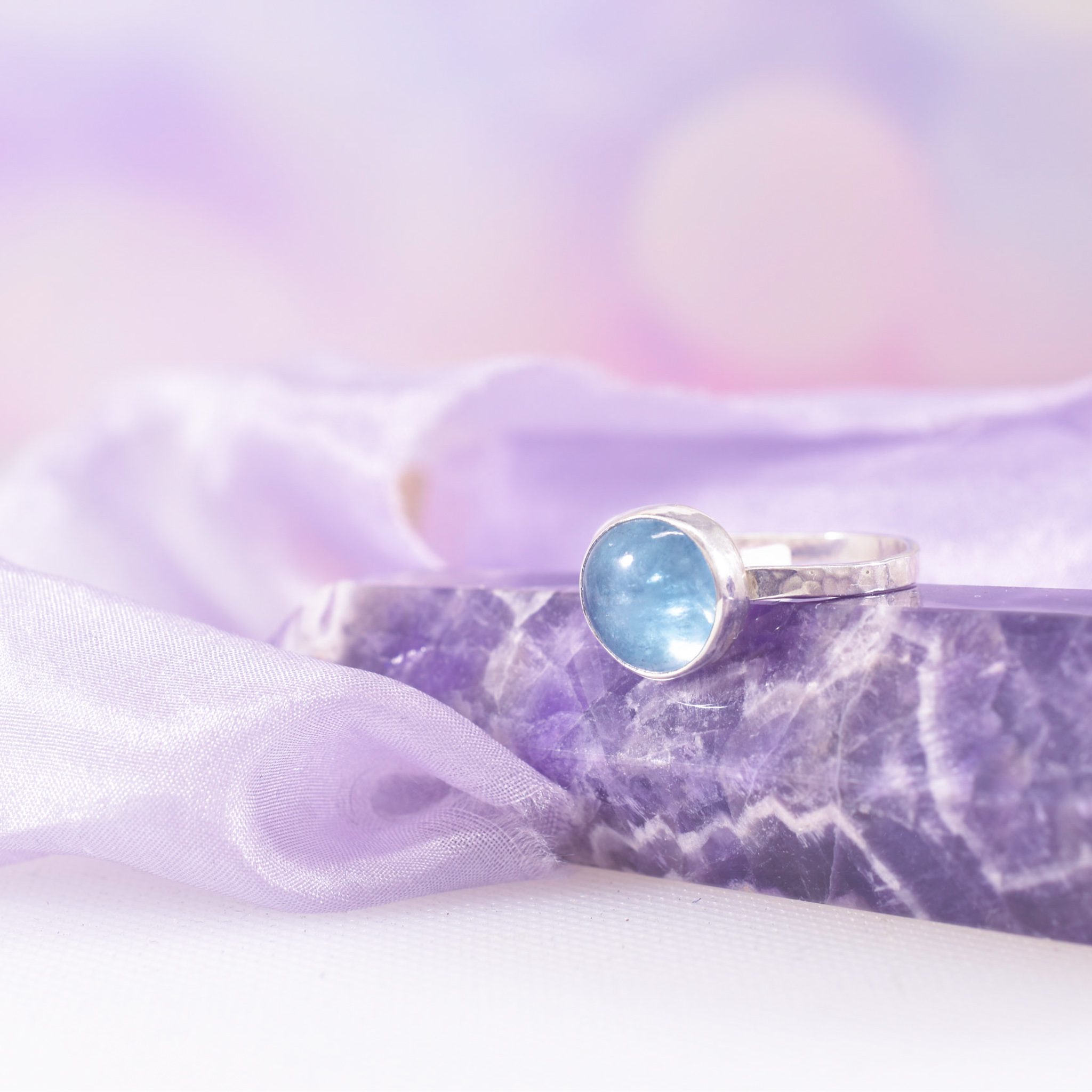 Handmade Sterling Silver Hammered Green Fluorite Ring