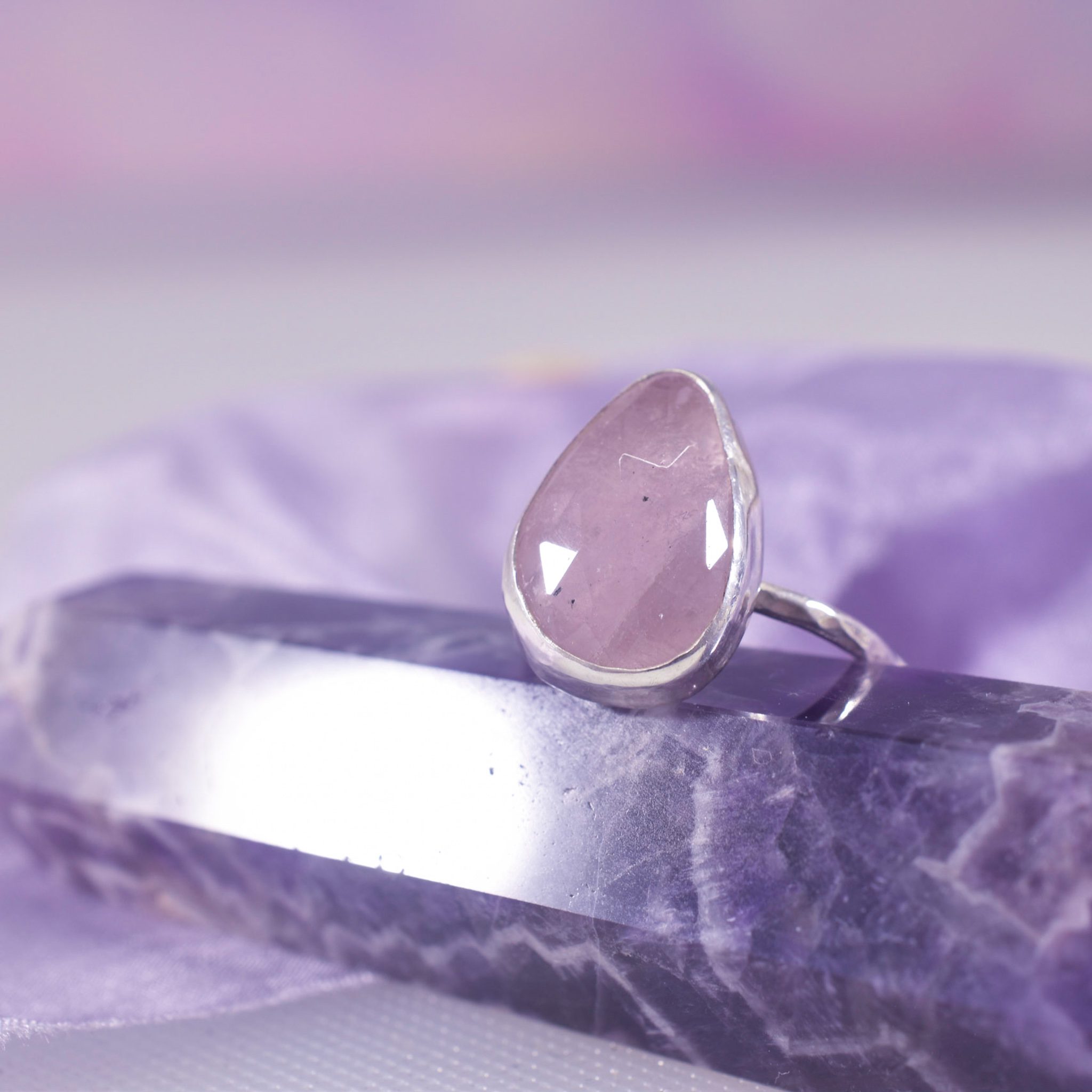 Handmade Sterling Silver Pink Kunzite Ring Size N 1/2