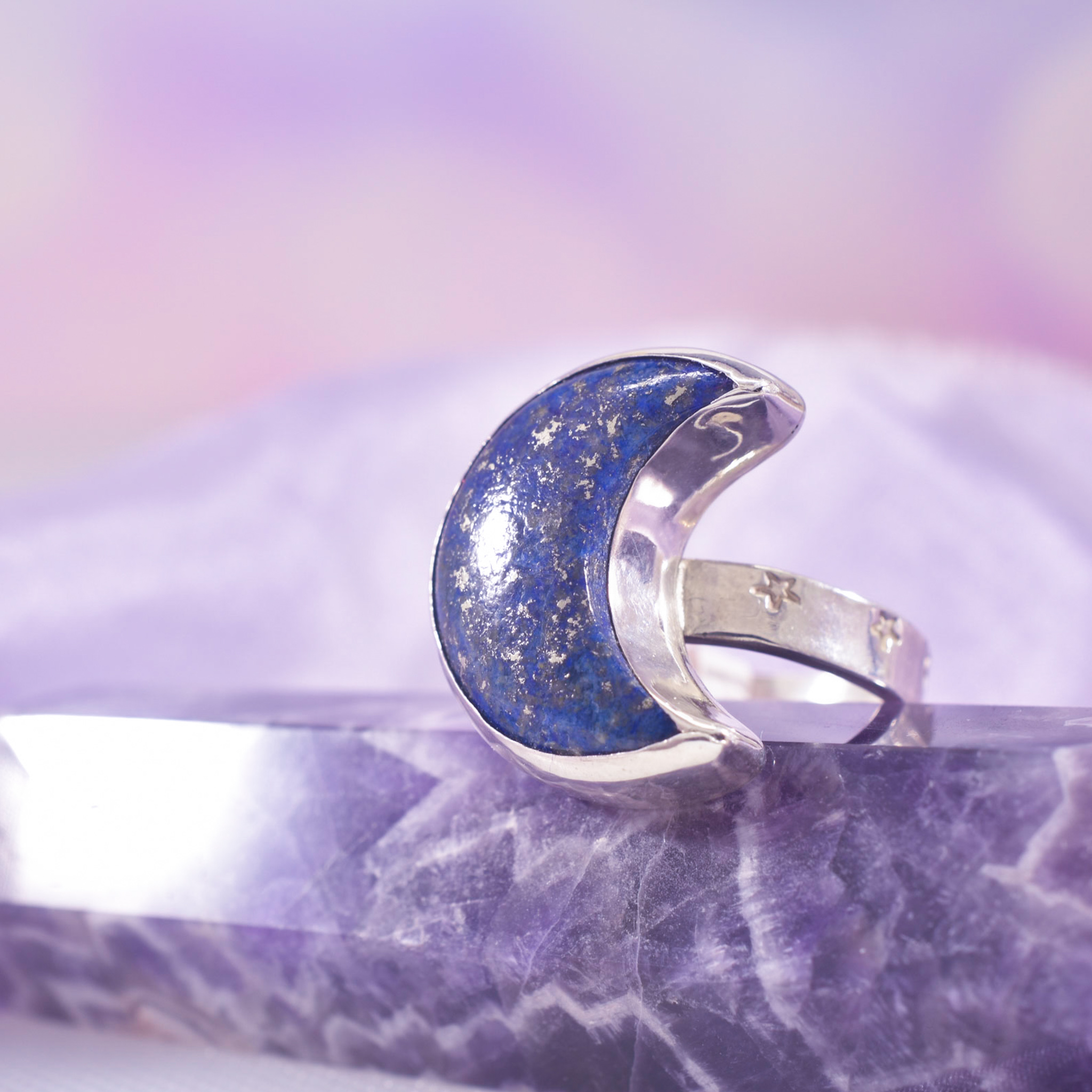 Sterling silver lapis moon ring