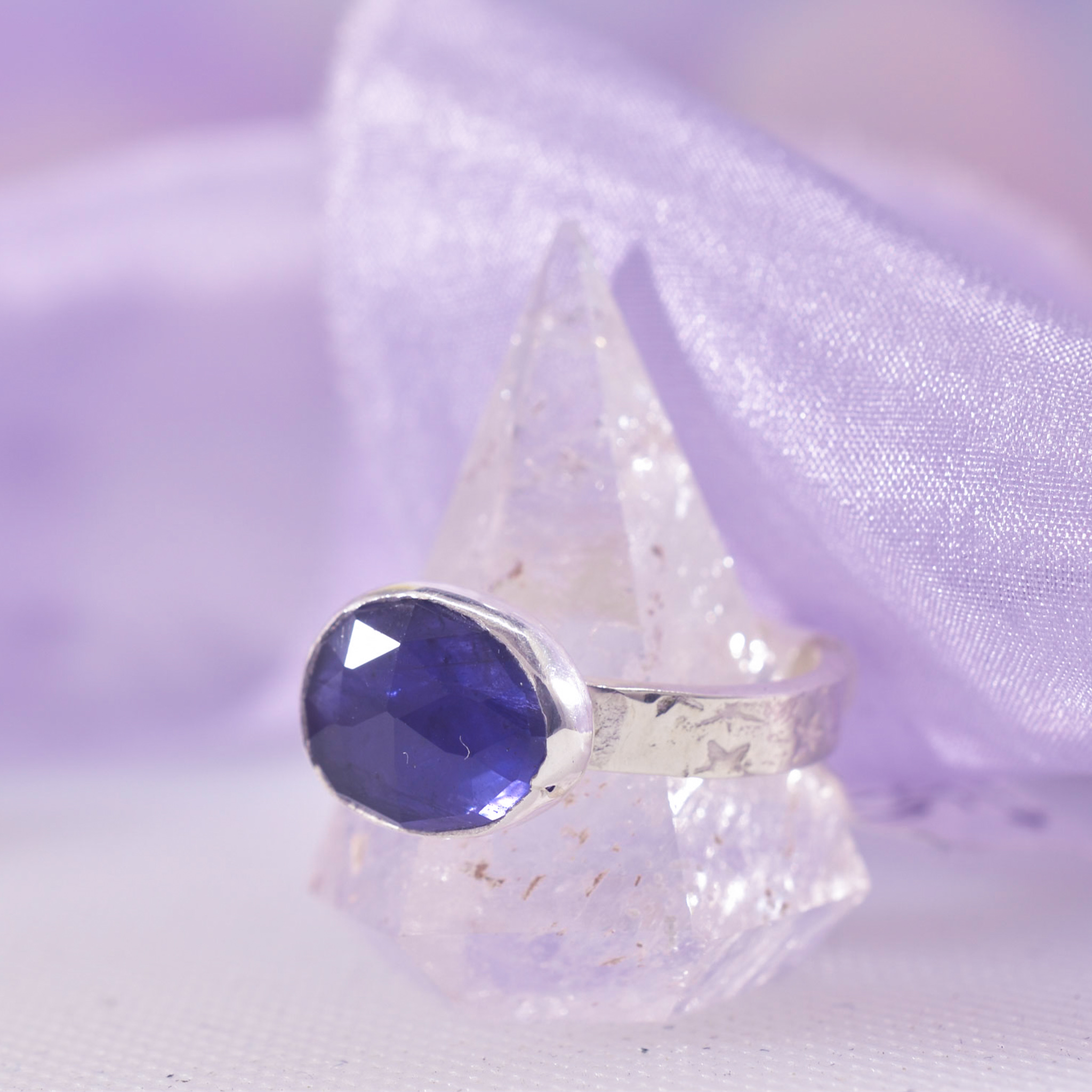 Sterling silver iolite starry night ring