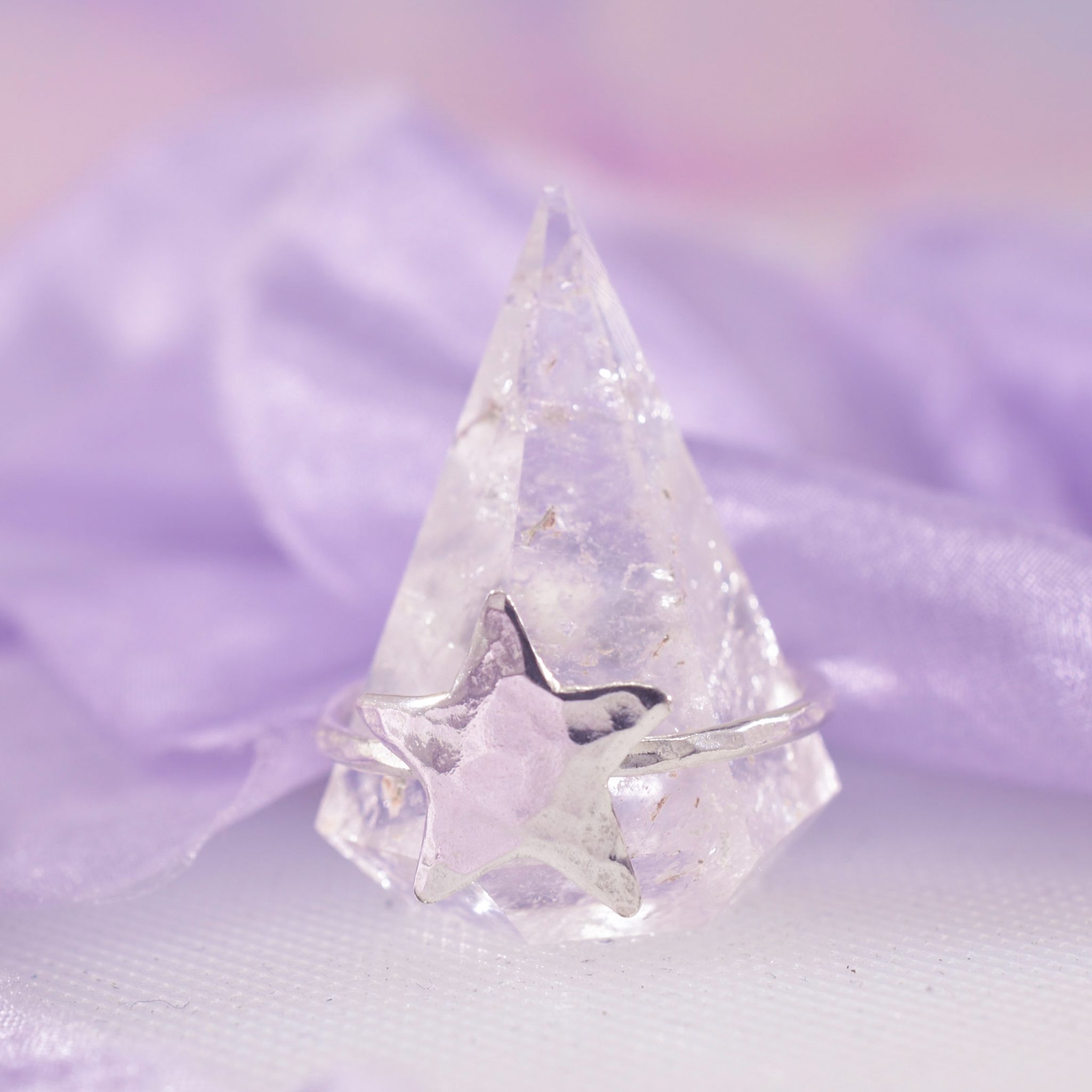 Handmade Sterling Silver Midi Hammered Star Ring