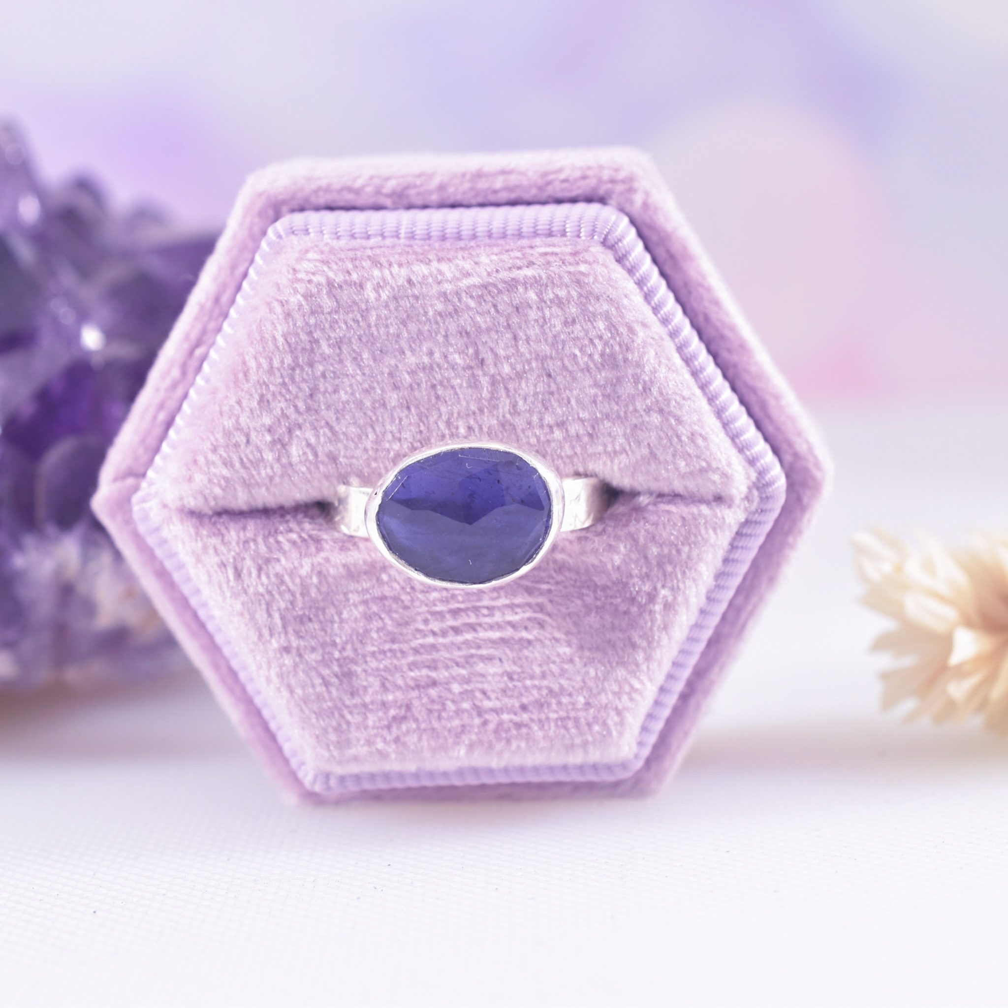 Sterling silver iolite starry night ring