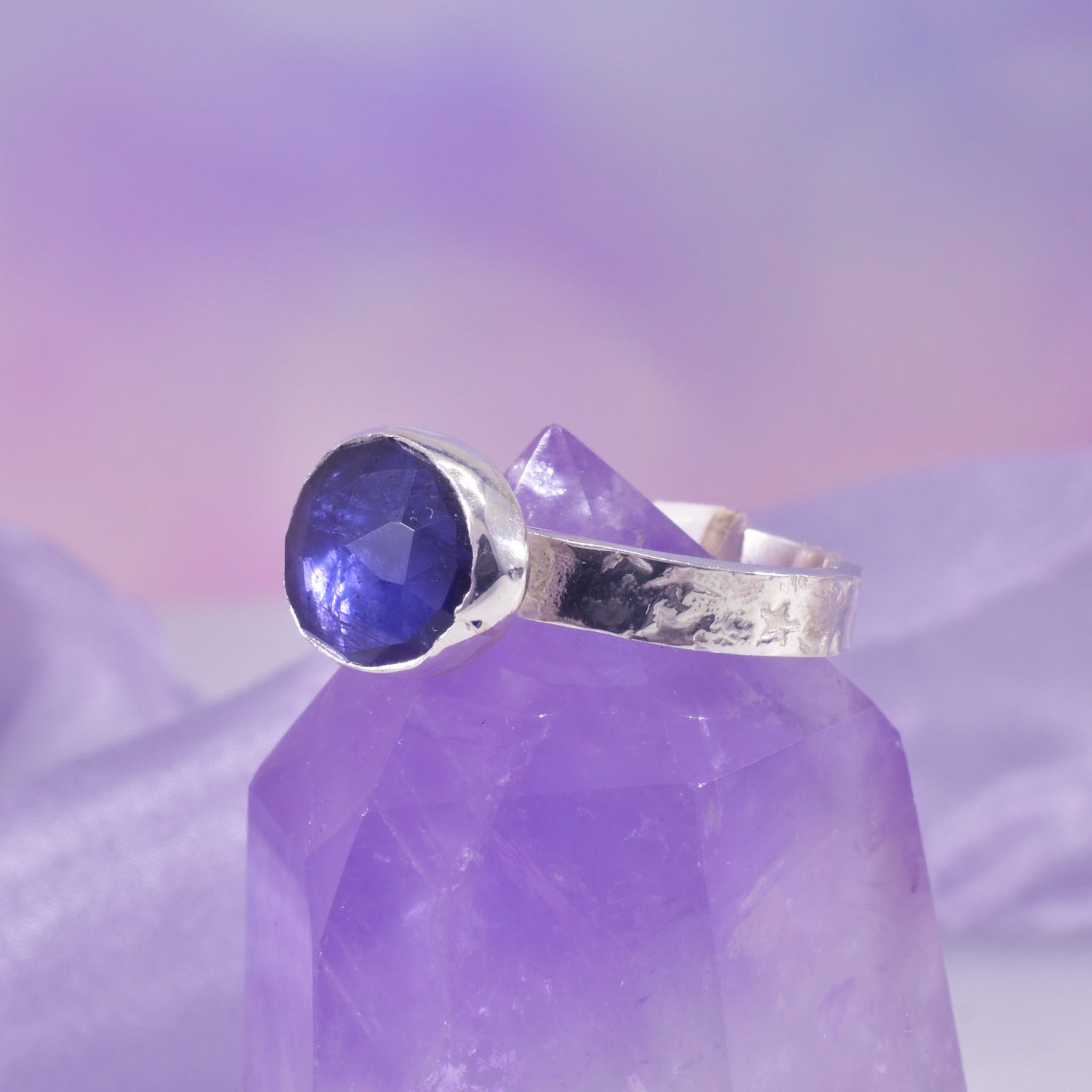 Sterling silver iolite starry night ring