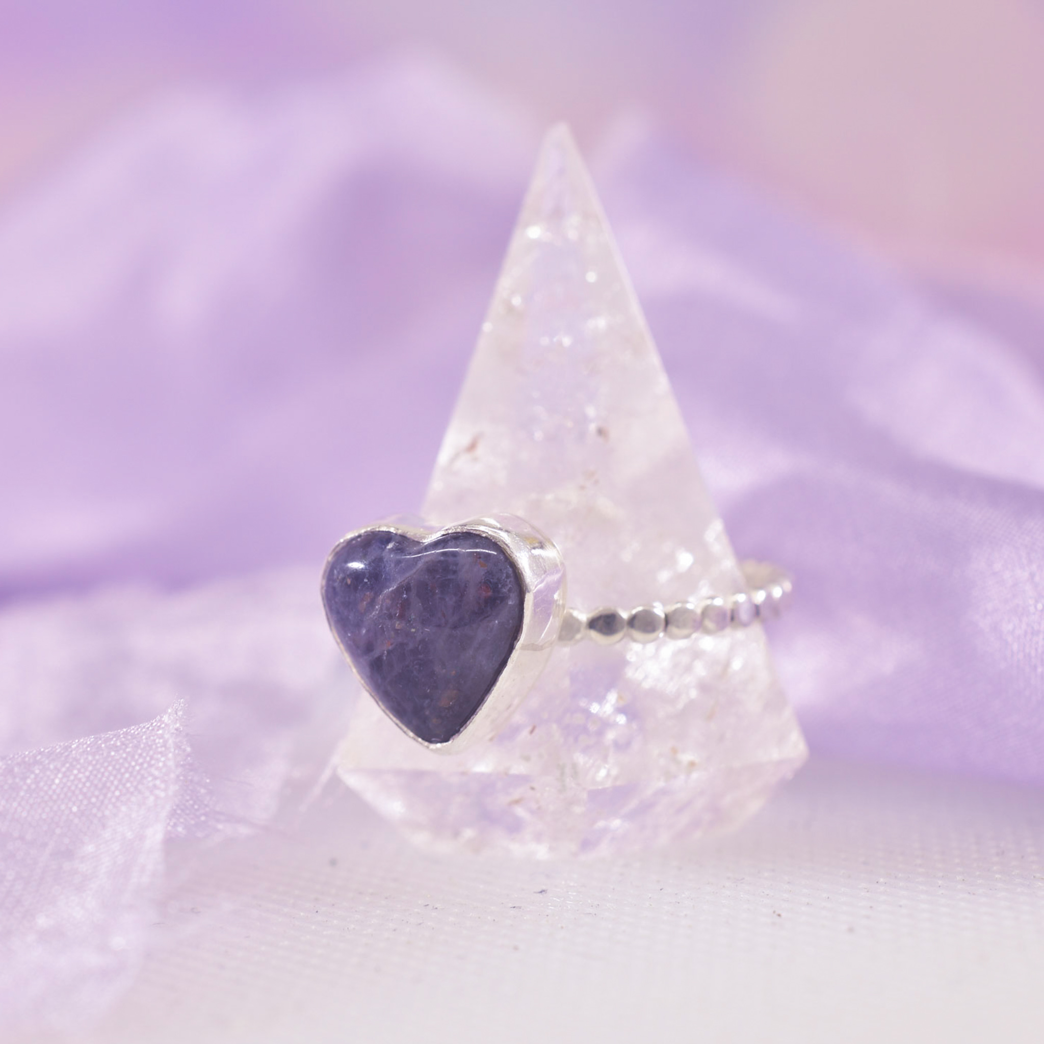 Sterling silver iolite heart ring