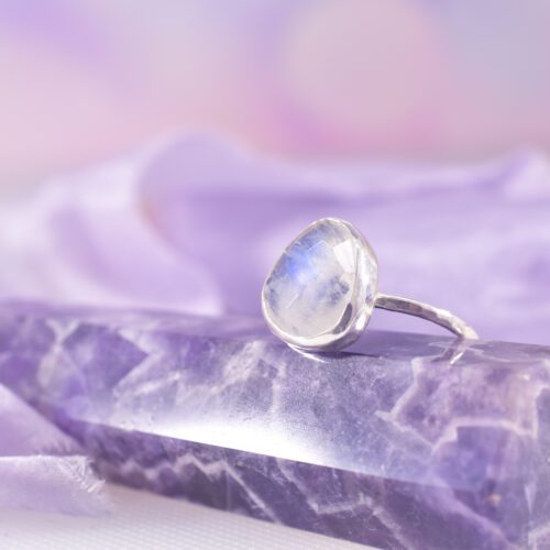 Handmade Sterling Silver Rainbow Moonstone Ring Size M