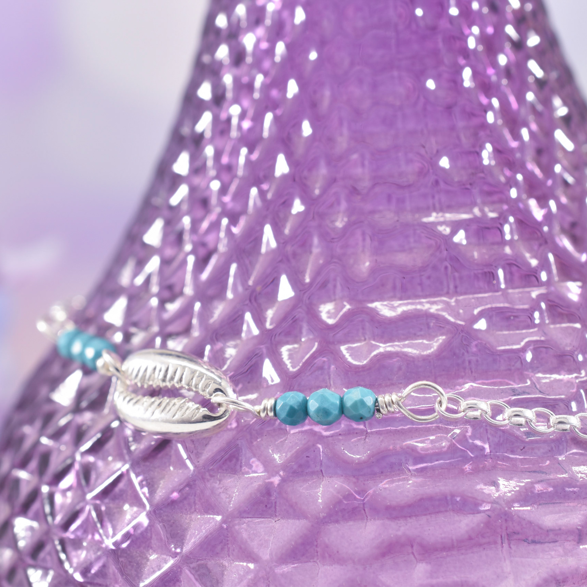 Sterling Silver Turquoise Beachcomber Shell Anklet