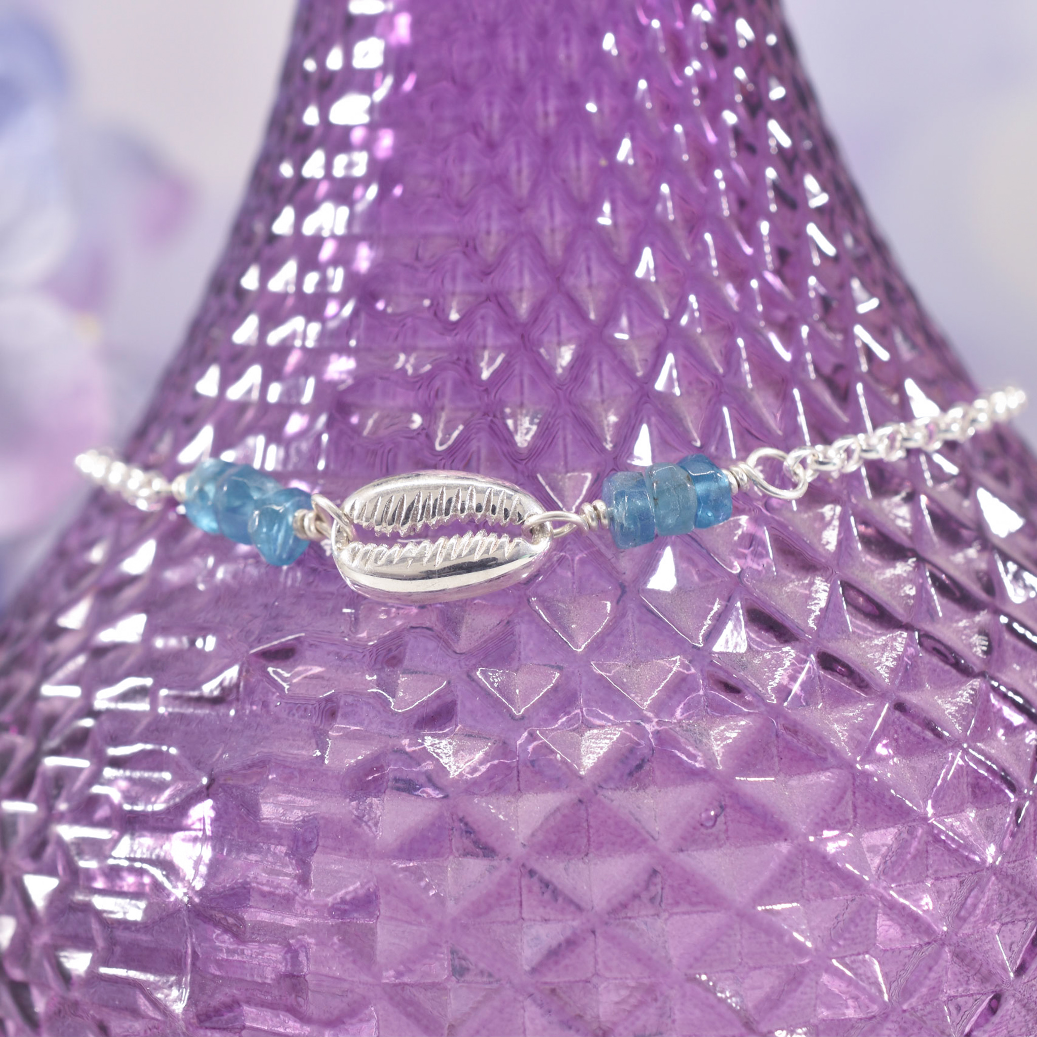 Sterling Silver Apatite Beachcomber Shell Anklet