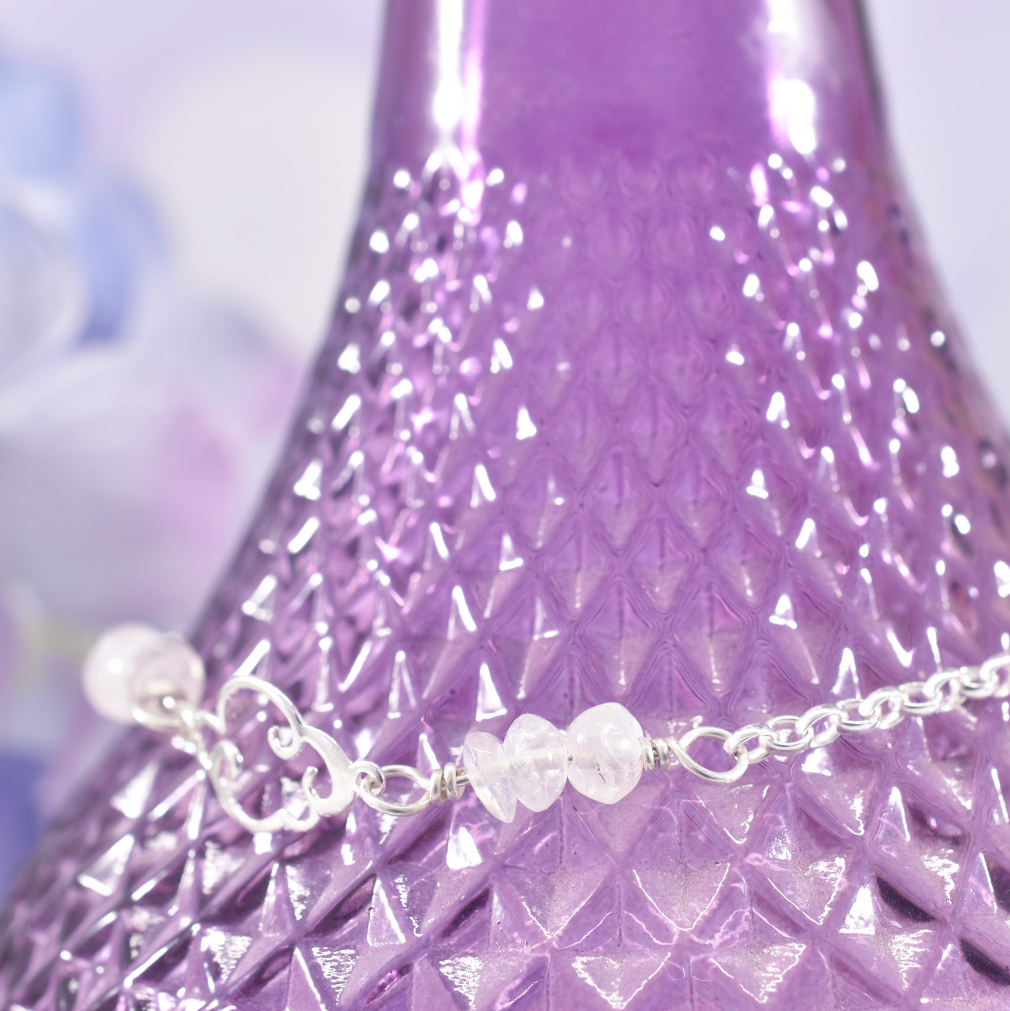 Sterling Silver Moonstone Cloudy Sky Anklet