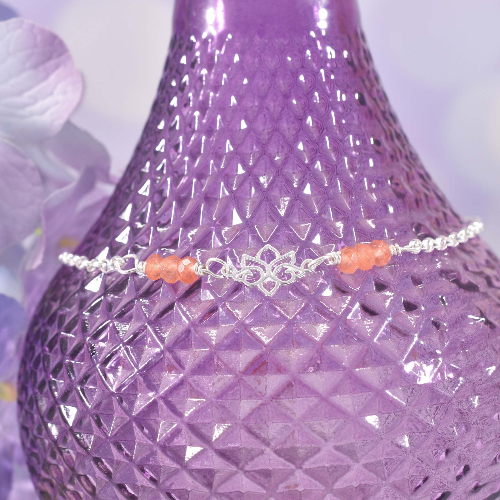 Sterling Silver Orange Agate Lotus Anklet
