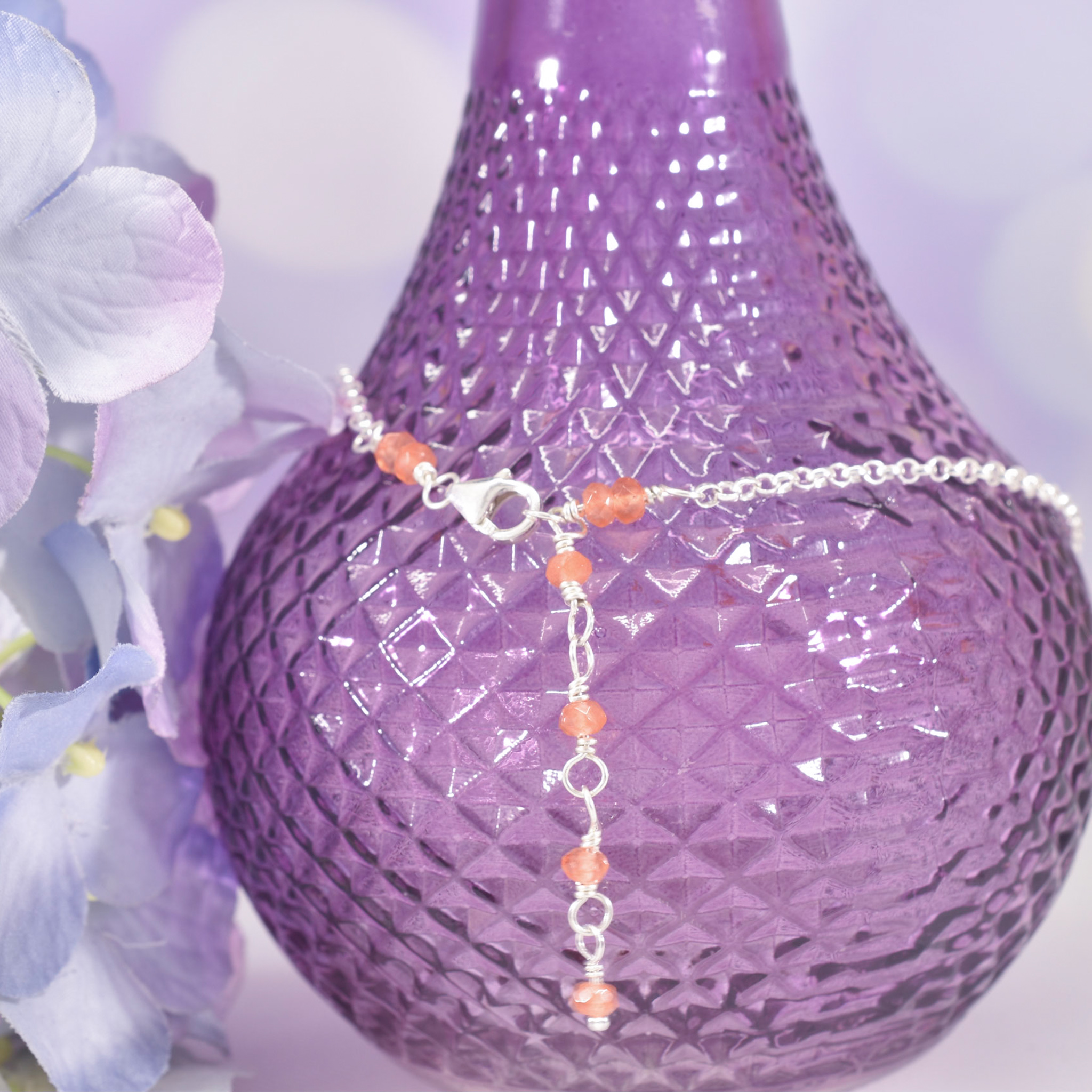 Sterling Silver Orange Agate Lotus Anklet - Image 3
