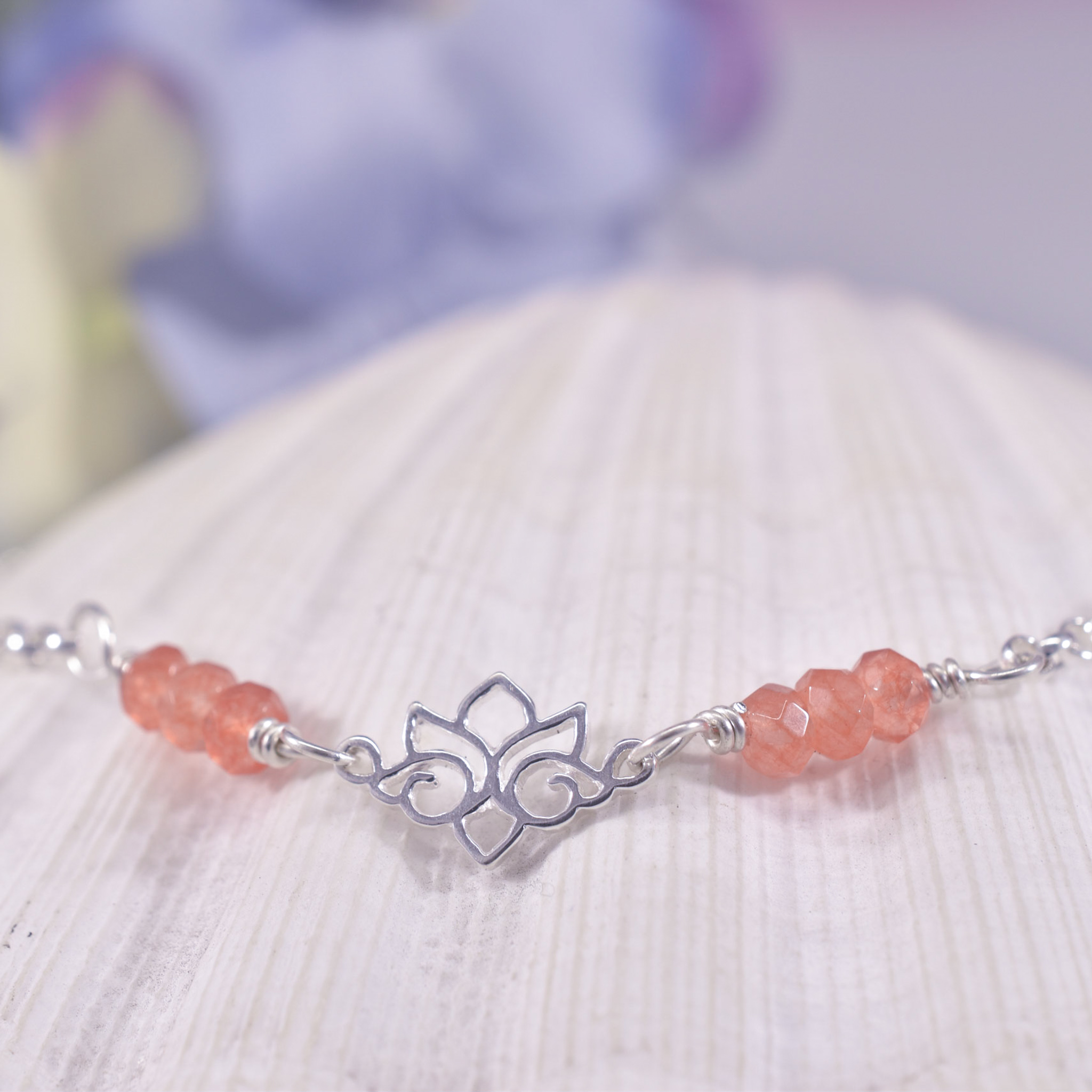 Sterling Silver Orange Agate Lotus Anklet - Image 4