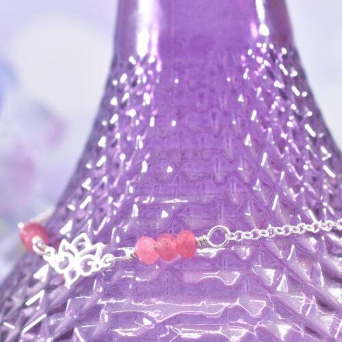 Sterling Silver Pink Agate Lotus Anklet