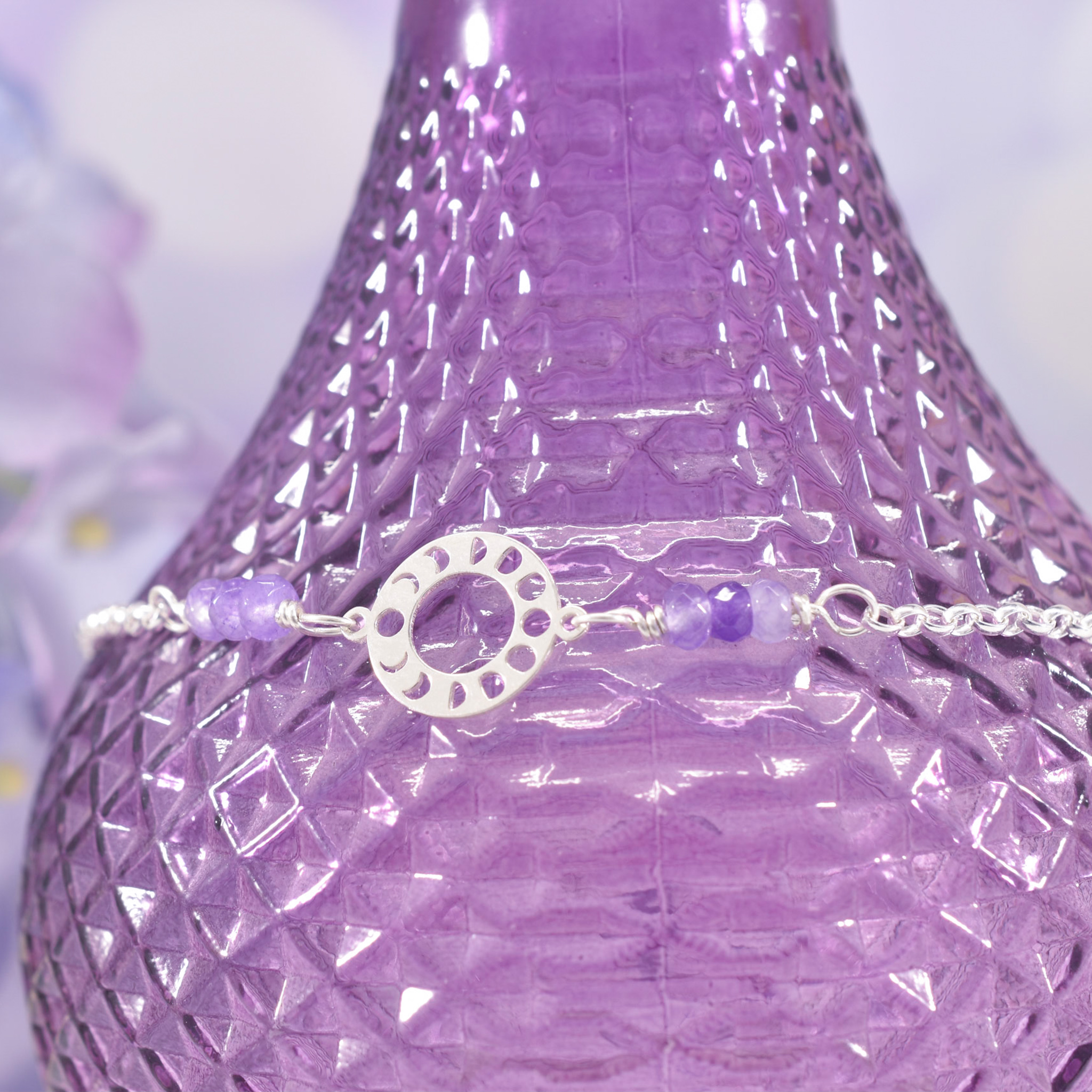 Sterling Silver Amethyst Moon Phase Anklet - Image 4