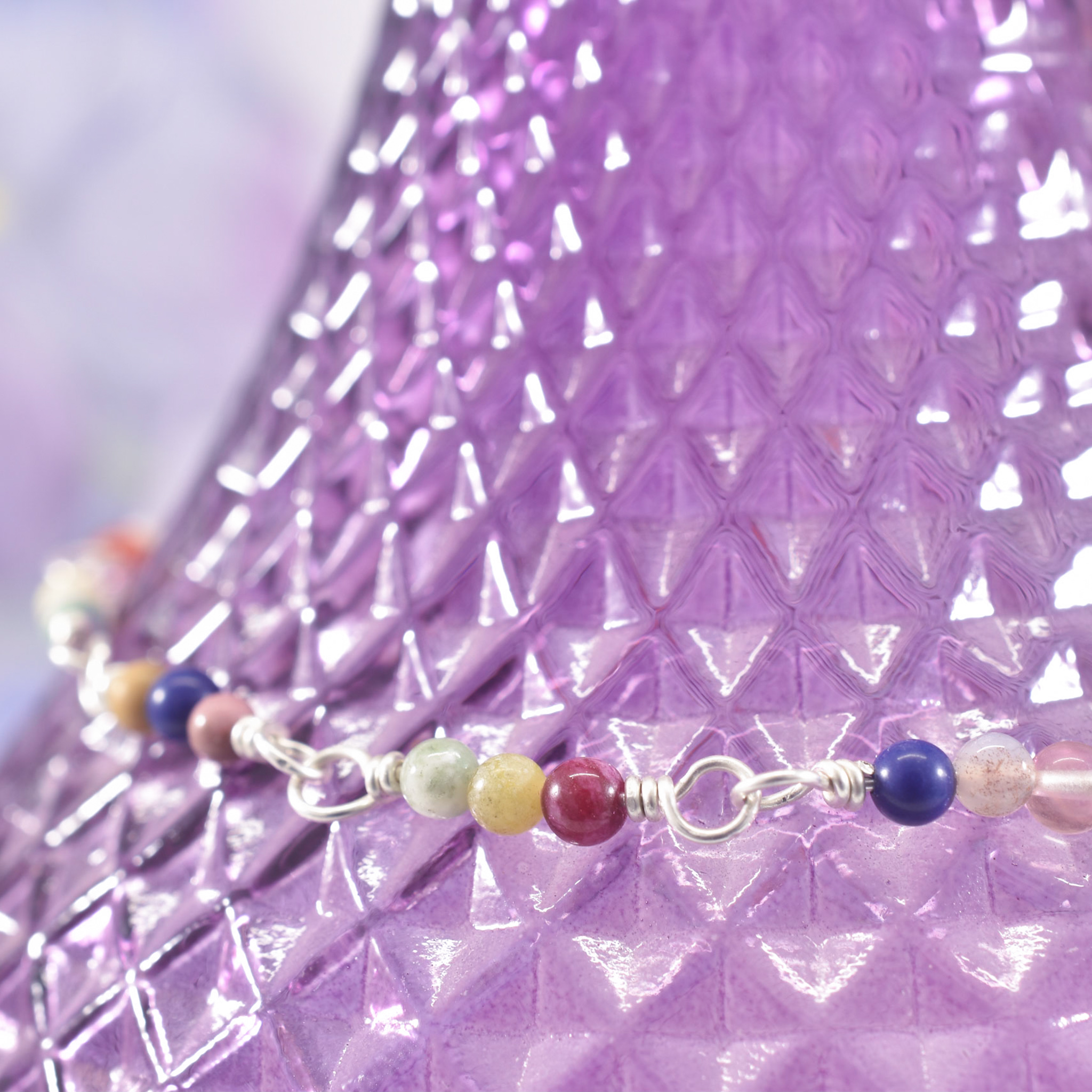 Sterling Silver Boho Mixed Gemstone Anklet