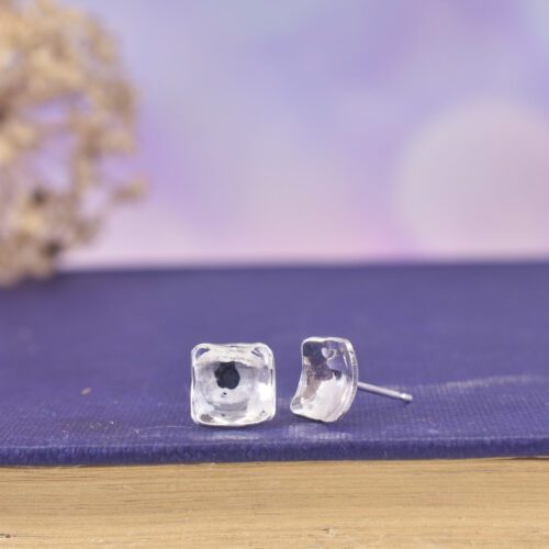 Sterling Silver Hammered Lagoon Stud Earrings