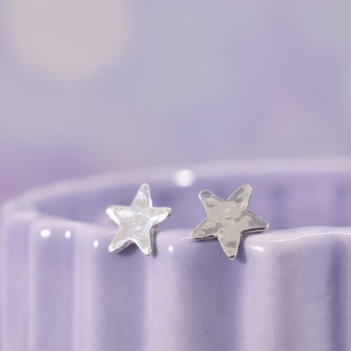 Sterling Silver Hammered Star Stud Earrings