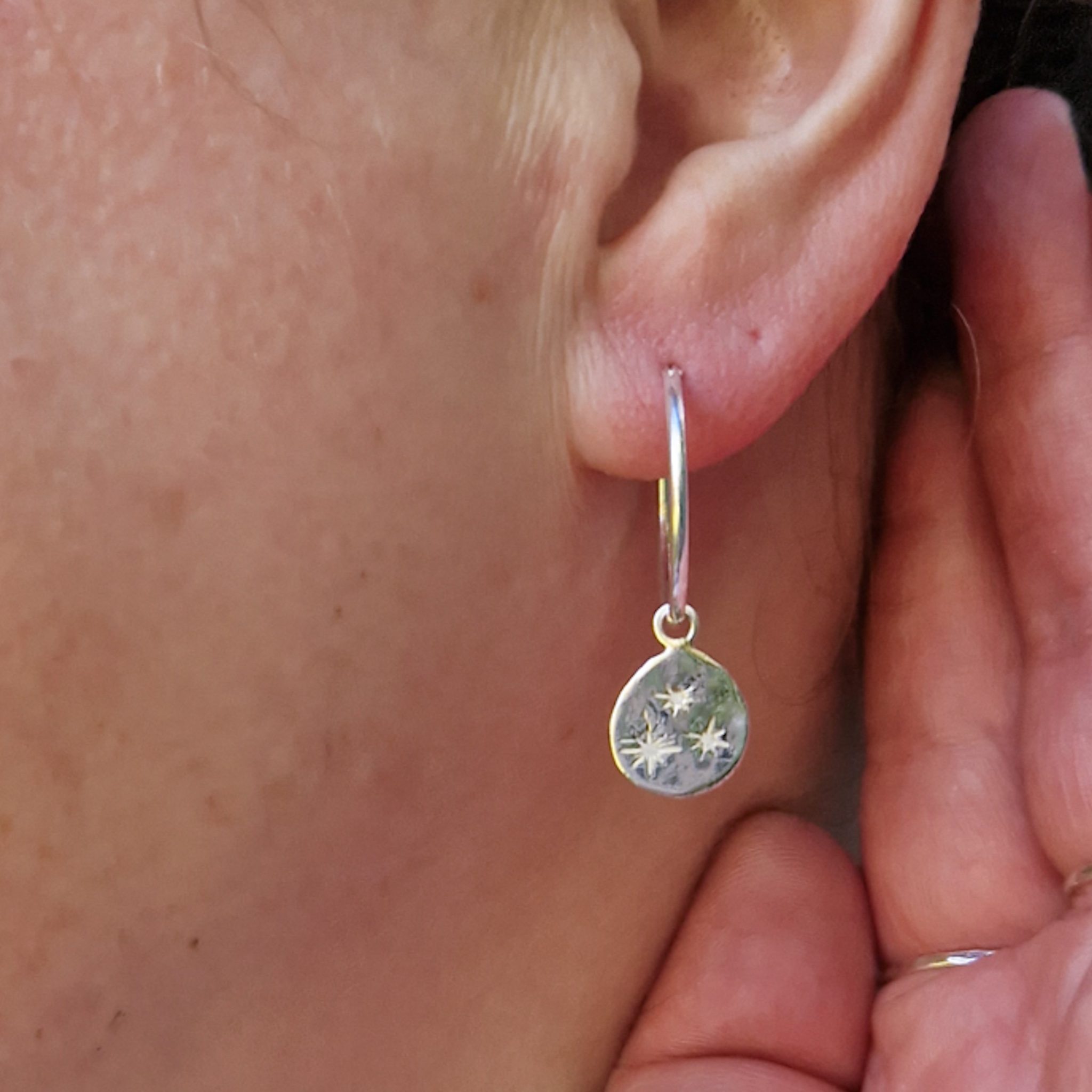 Sterling Silver Celestial Coin Hoop Earrings - Image 3