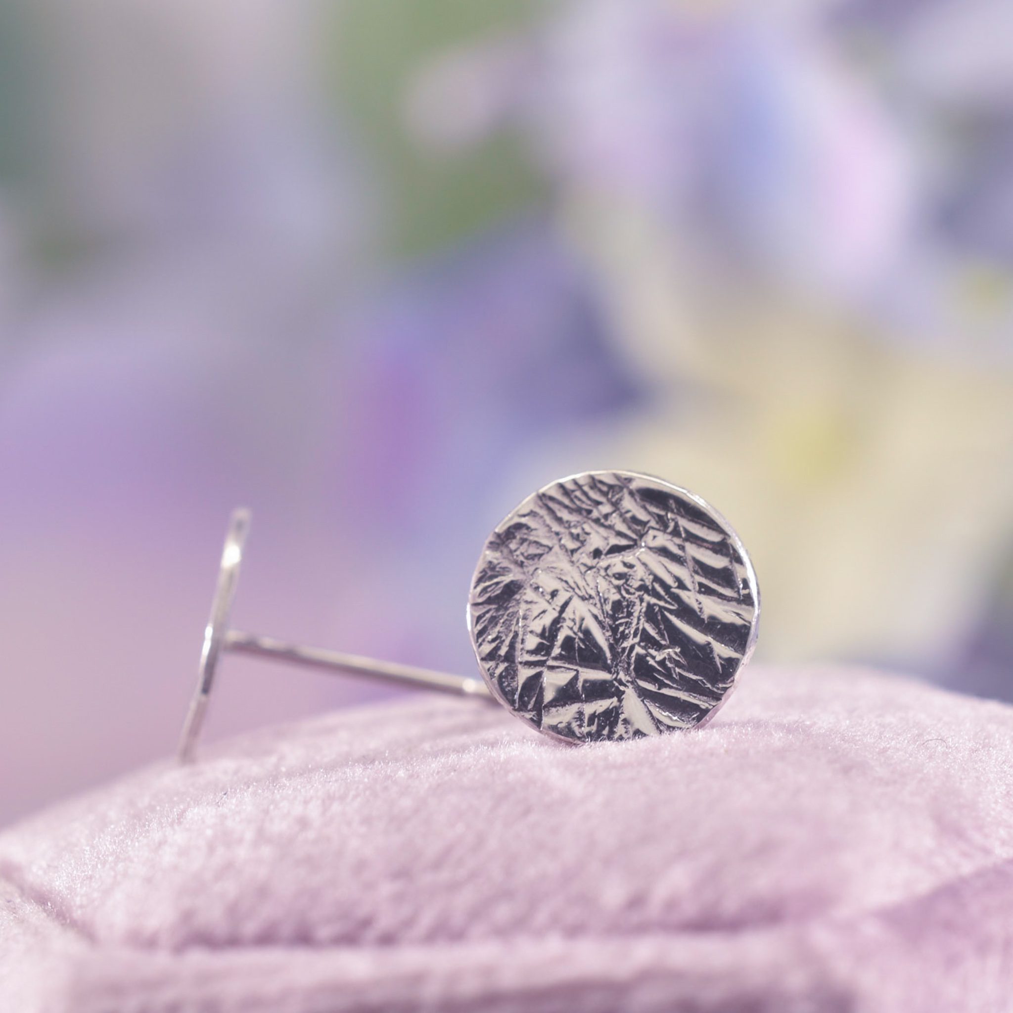 Sterling Silver Lined Disc Stud Earrings