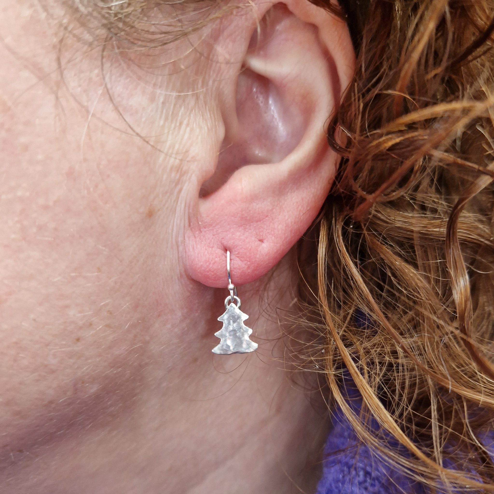 Sterling Silver Christmas Tree Dangly Earrings