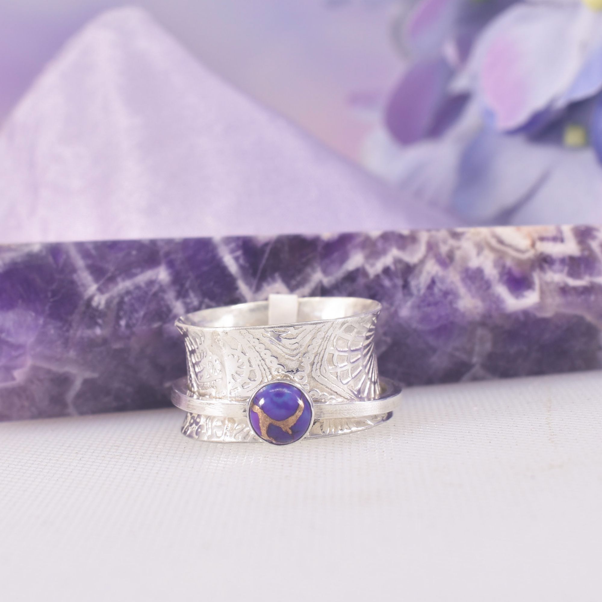Sterling Silver Purple Turquoise Mermaid Spinner Ring - Image 4