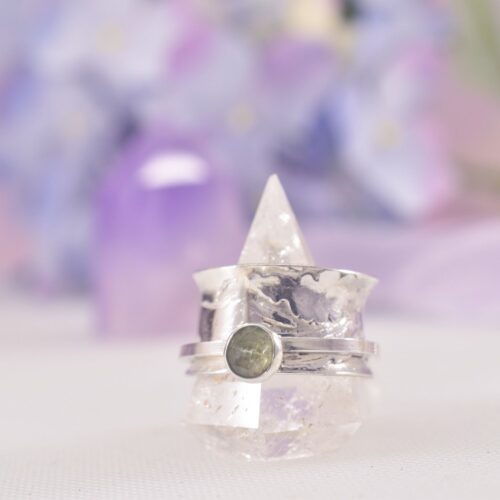 Sterling Silver Green Kyanite Ocean Spinner Ring