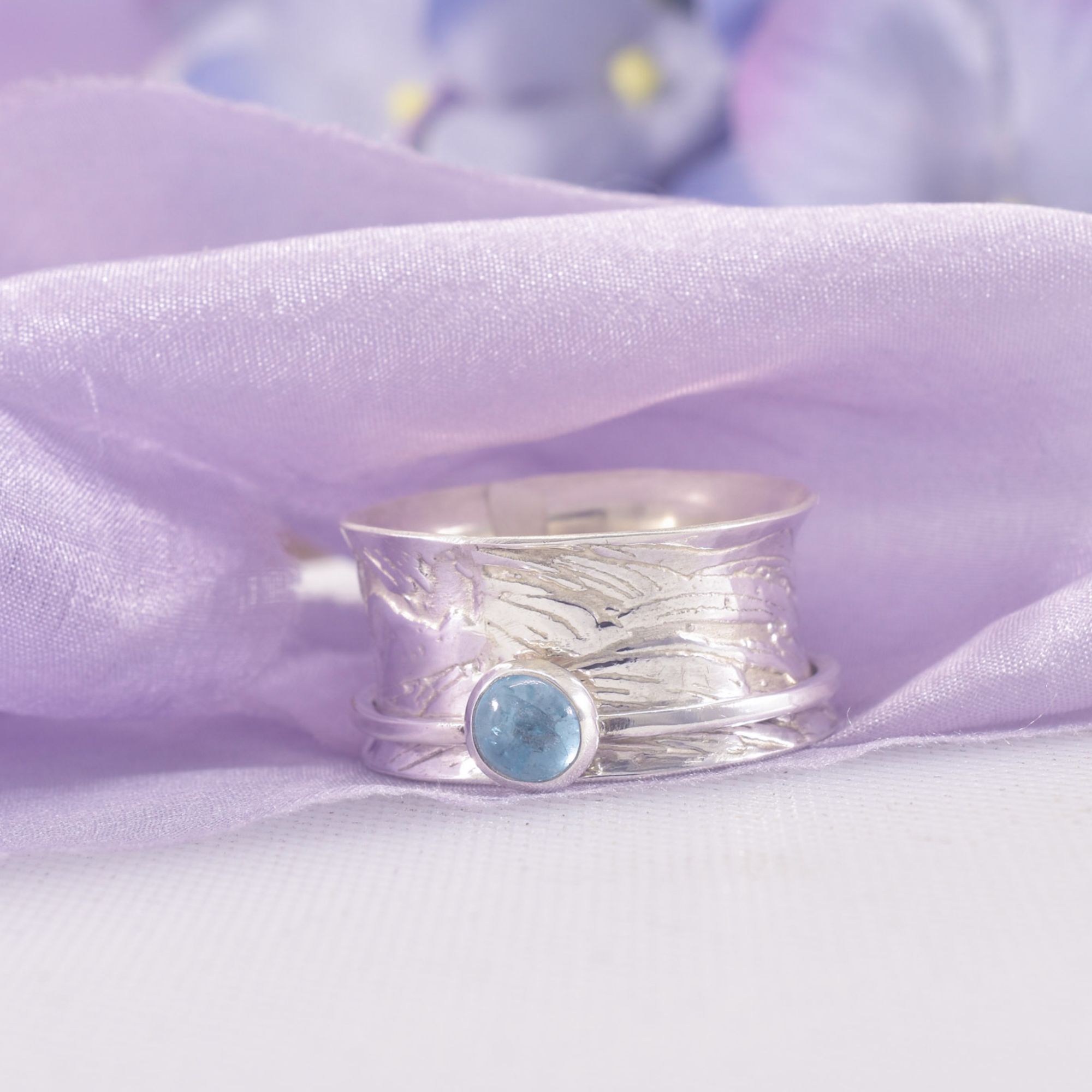 Sterling Silver Apatite Ocean Spinner Ring