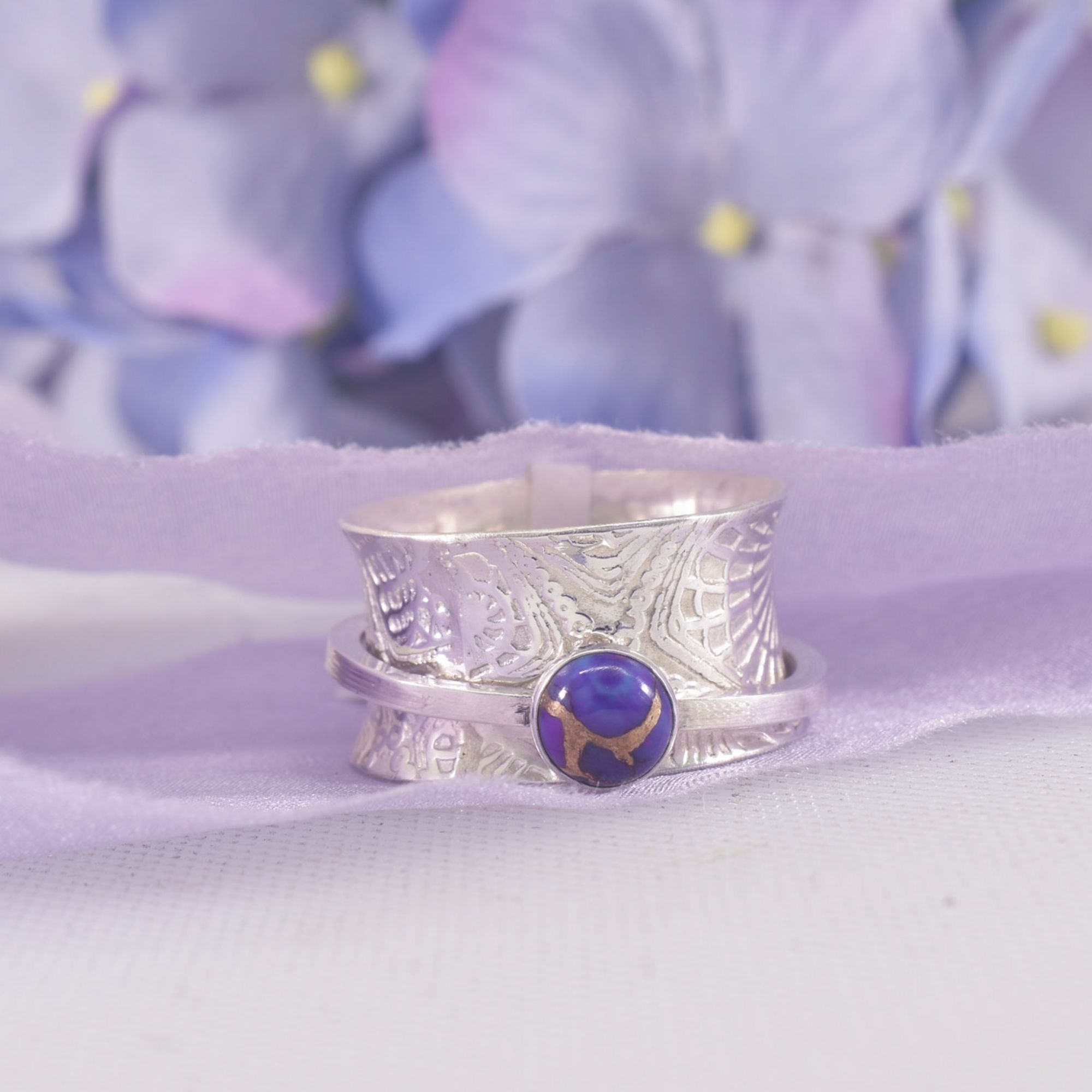 Sterling Silver Purple Turquoise Mermaid Spinner Ring