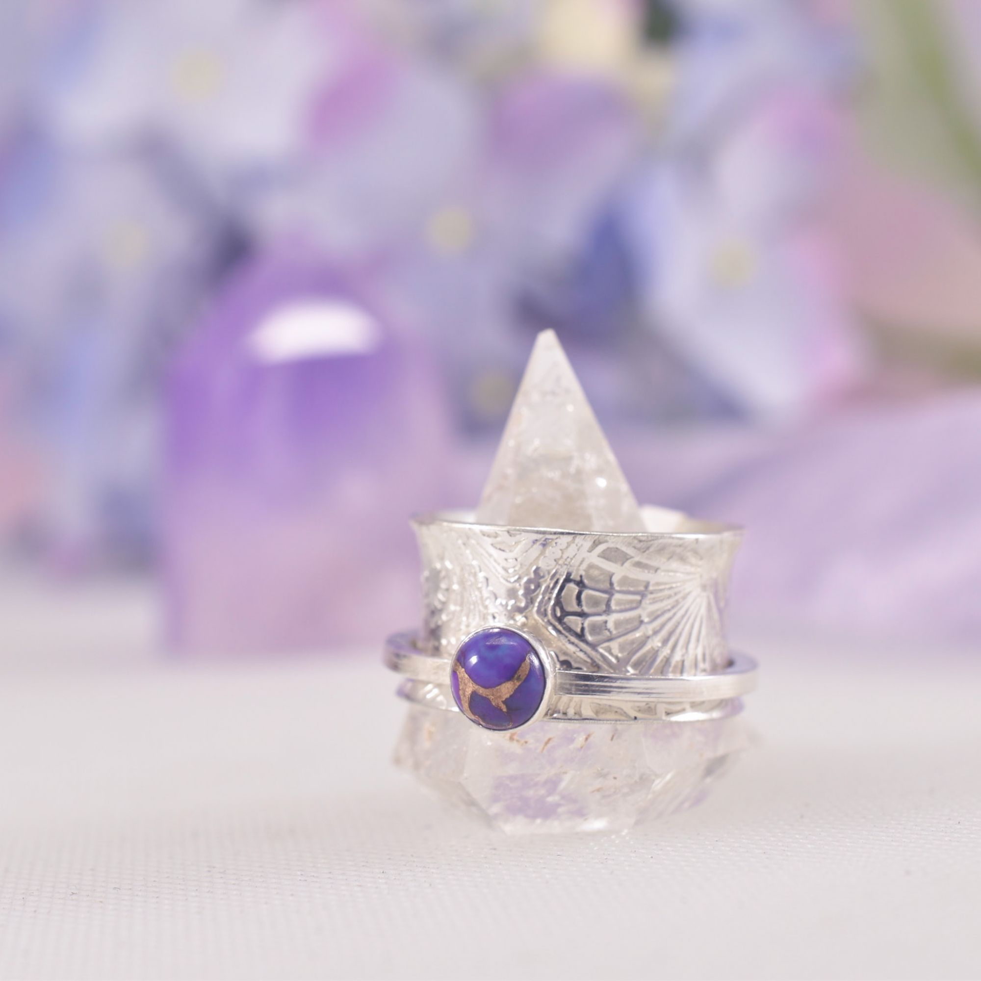 Sterling Silver Purple Turquoise Mermaid Spinner Ring - Image 3