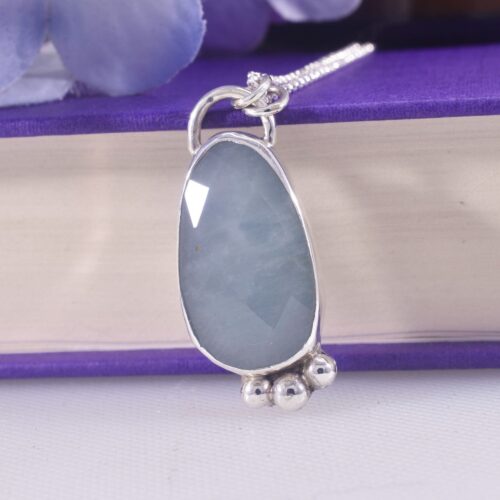Sterling Silver Blue Aquamarine Drop Necklace