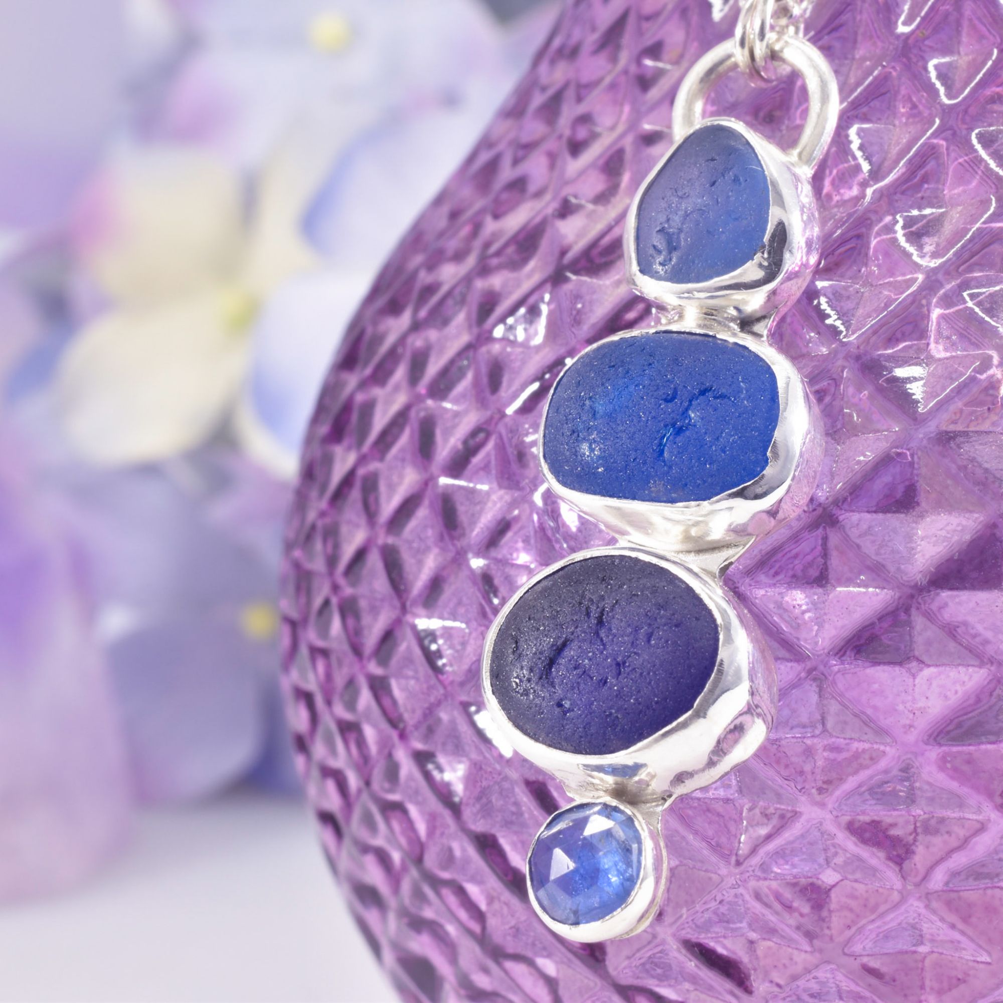 Blue Sea Glass Stack Necklace With Kyanite