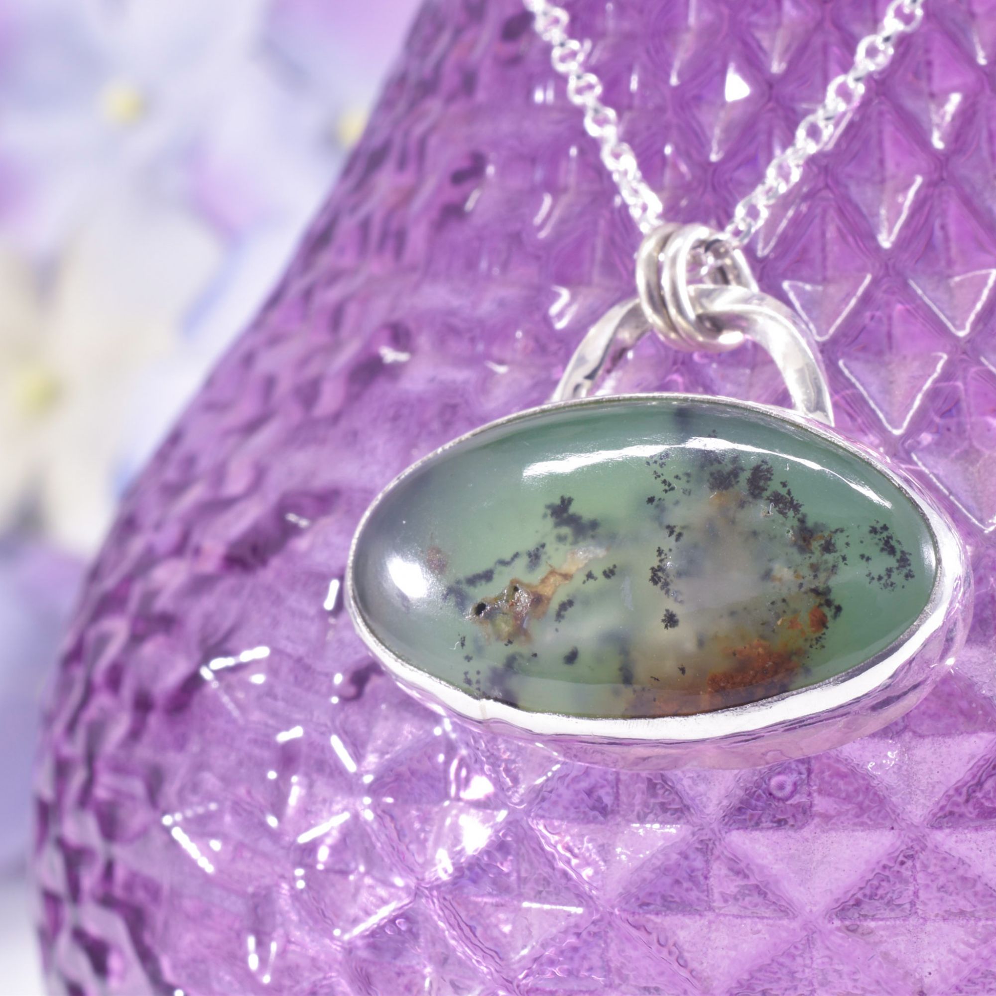 Sterling Silver Green Chrysoprase Necklace
