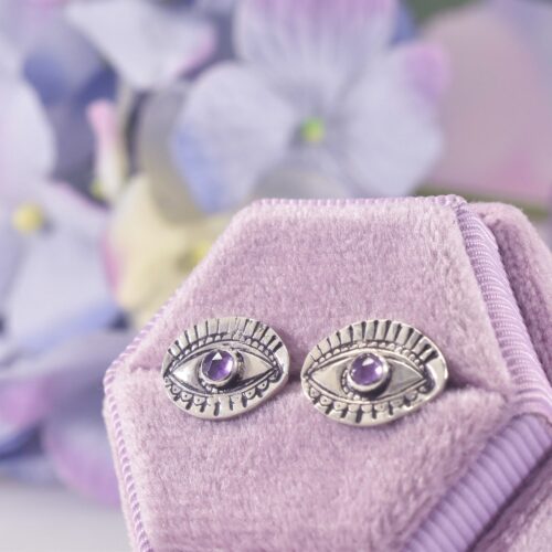 Sterling Silver Protective Evil Eye Stud Earrings