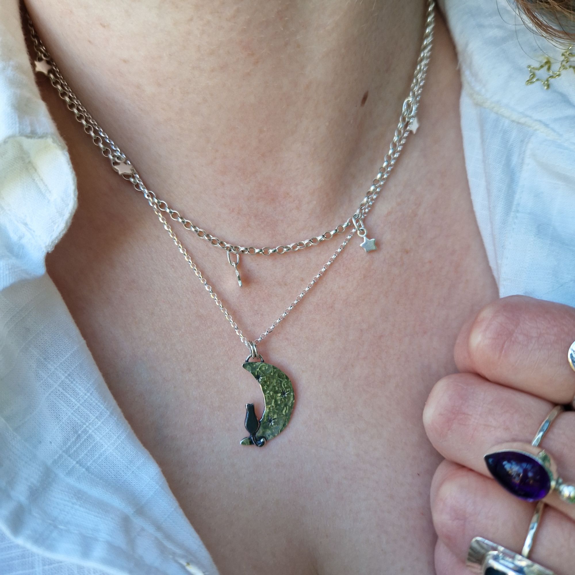 Sterling Silver Midi Luna Cat Necklace - Image 5