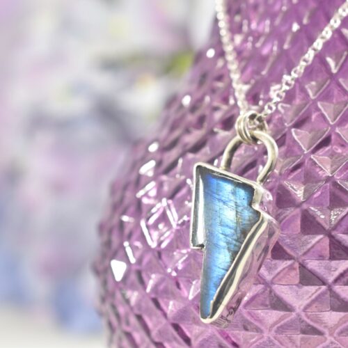Sterling Silver Labradorite Lightning Bolt Necklace
