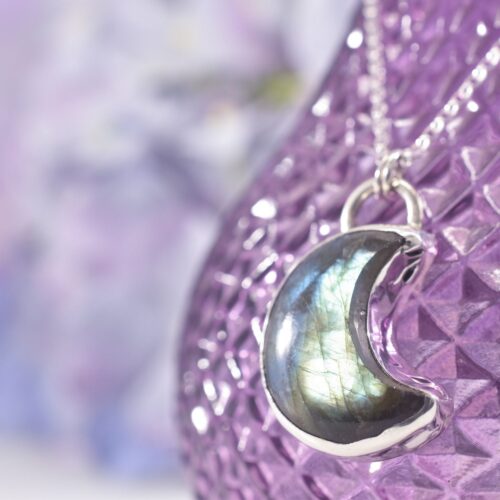 Sterling Silver Labradorite Moon Necklace