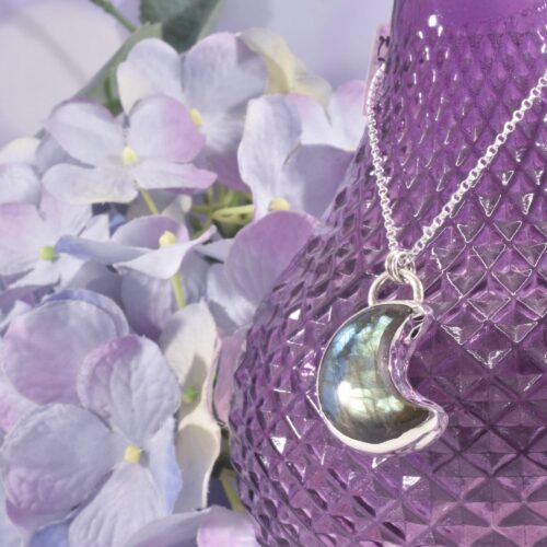 Sterling Silver Labradorite Moon Necklace