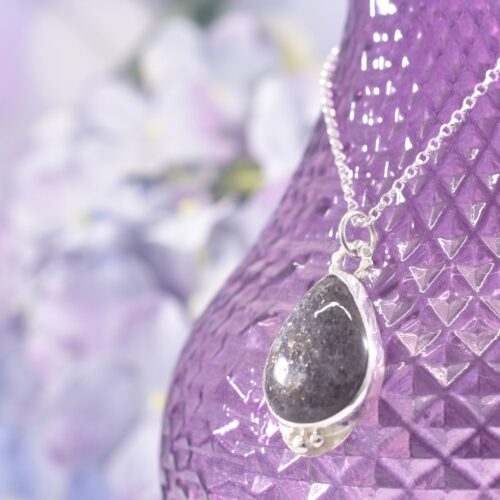 Sterling Silver Black Sunstone Teardrop Necklace