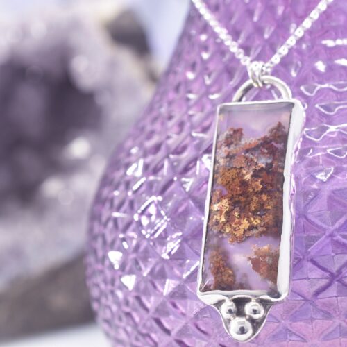 Sterling Silver Moss Agate Rectangular Necklace